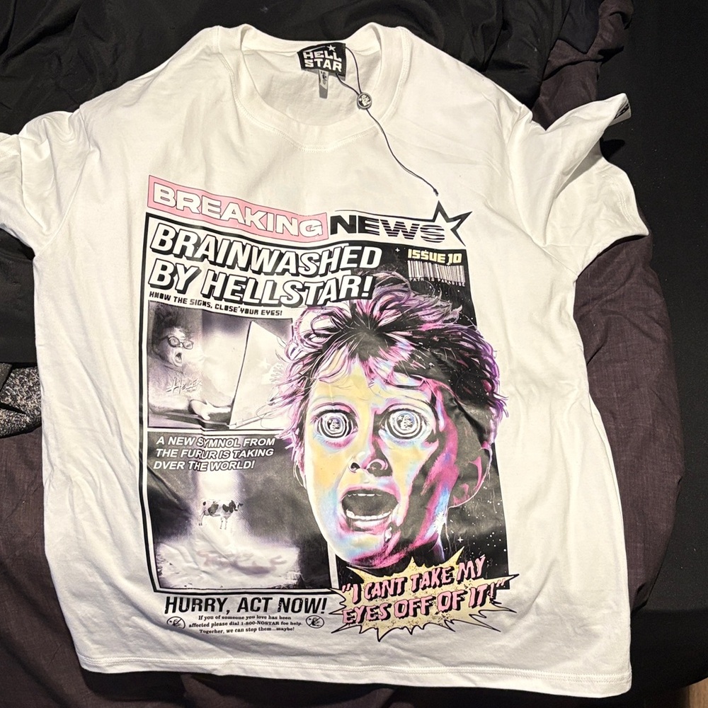 White Graphic Tee with Bold Comic Design